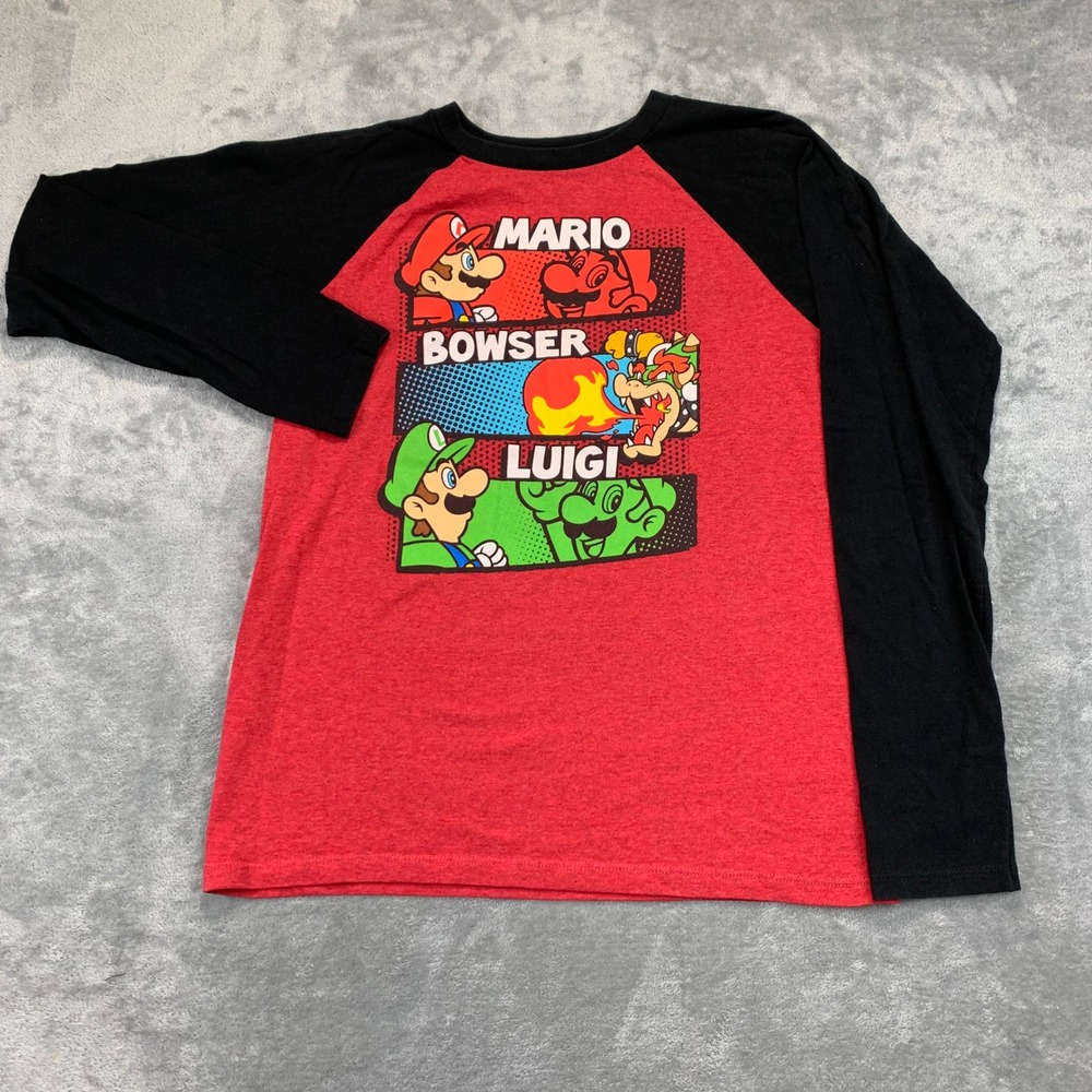 Super Mario Bros Raglan T-Shirt Mario Bowser Luigi Graphic Tee XL Youth